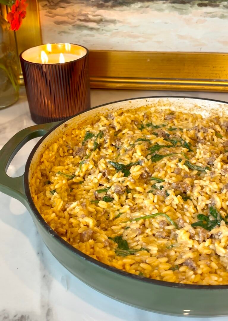 Creamy Ground Beef & Rosso Pesto Orzo — An Easy, One-Pan Weeknight Dinner